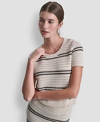 Dkny Jeans Women's Scoop Neck Striped Pointelle Sweater