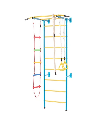 Hongge Indoor Kids Climbing Gym with Pull Up Bar Rings Rope Ladder and Wall Playset