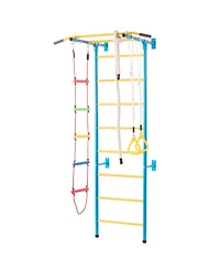 Hongge Indoor Kids Climbing Gym with Pull Up Bar Rings Rope Ladder and Wall Playset