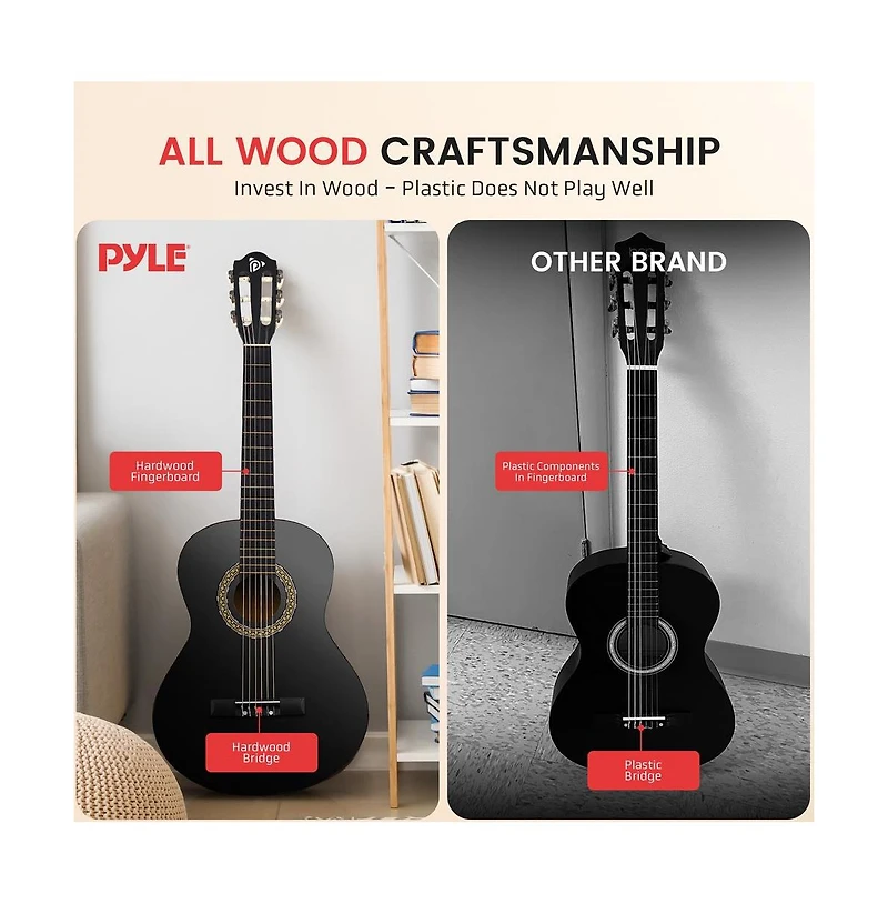 Pyle 34" 6-String Classic Guitar with Digital Tuner and Accessory Kit (Black