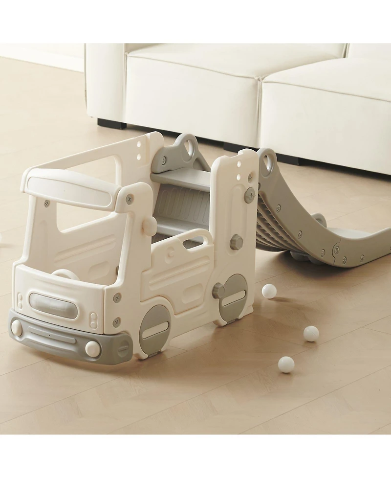 Slickblue Toddler Slide, Kid Slide for Toddlers with Climbable Ladders & Bus Playhouse, Indoor Outdoor Slide Playset for Kids