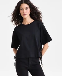I.N.C. International Concepts Womens Cotton Lace Up Hem T Shirt Macys Exclusive
