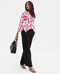 I.n.c. International Concepts Women's Long-Sleeve Printed Asymmetrical-Hem Top