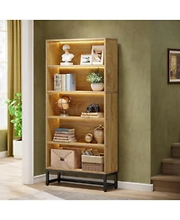 Tribesigns 70.8" Tall Bookcase and Bookshelf with Led Lights, Free-Standing Library Bookshelf with 5-Tier Storage Shelves