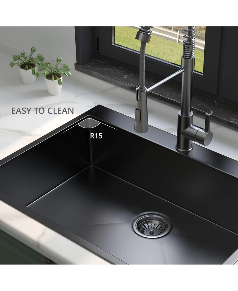 flynama 30x22x9inch Gunmetal Black Kitchen Sink Drop In Topmount Stainless Steel Single Bowl