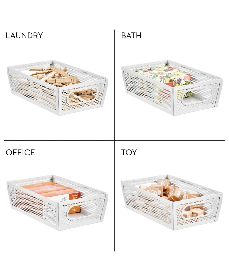 mDesign Perforated Metal Storage Bin with Handles - Set of 4 - Matte White