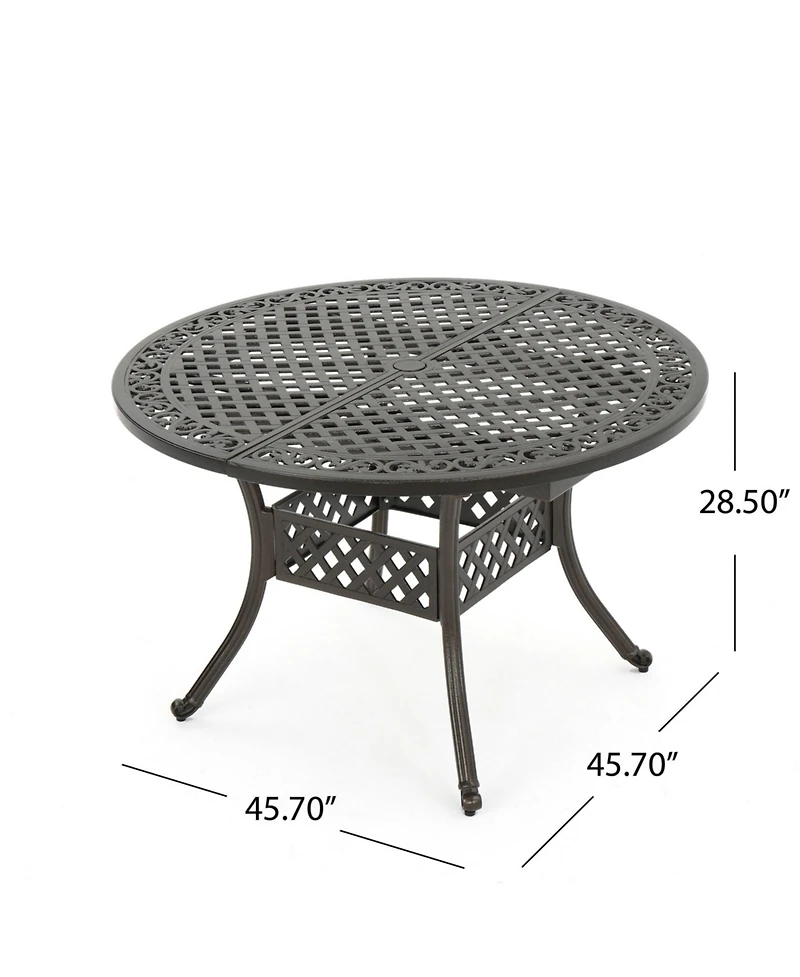 Mondawe Expandable Patio Dining Table, Aluminum Round Outdoor Dining Table with Lattice Design, Hammered Bronze Finish