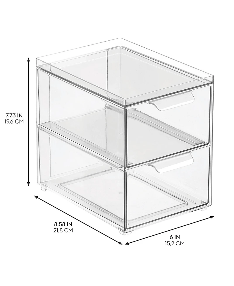 mDesign 2-Drawer Stackable Organizer for Kitchen or Pantry - Set of 2 - Clear