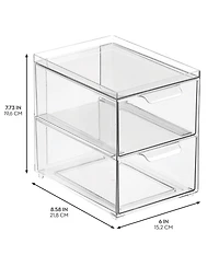 mDesign 2-Drawer Stackable Organizer for Kitchen or Pantry - Set of 2 - Clear