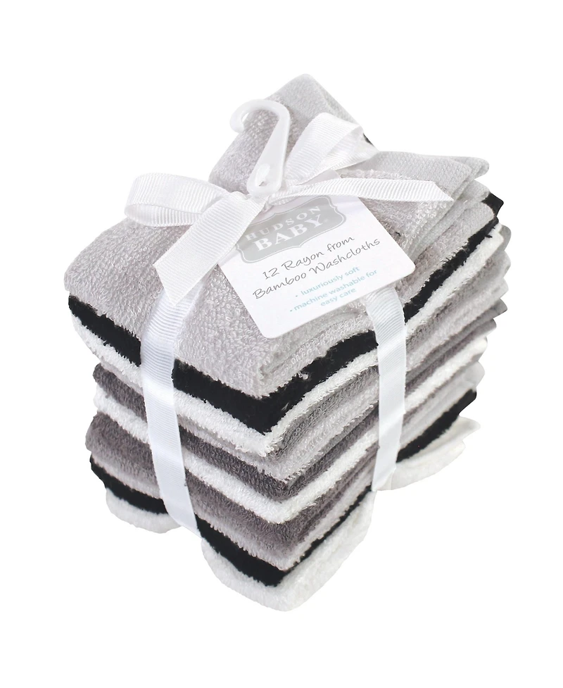 Hudson Baby Unisex Rayon from Bamboo Woven Washcloths 12pk, Black White
