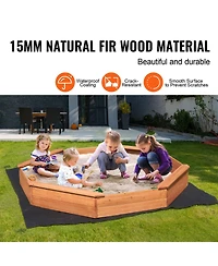 Slickblue Kids Wooden Sand Pit with Cover, 4 Seating and Liner