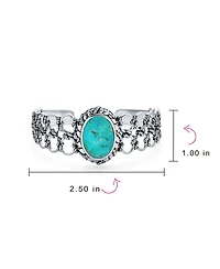 Bling Jewelry Western Style Oval Turquoise Cabochon Rope Lattice Wide Cuff Bracelet .925 Sterling Silver