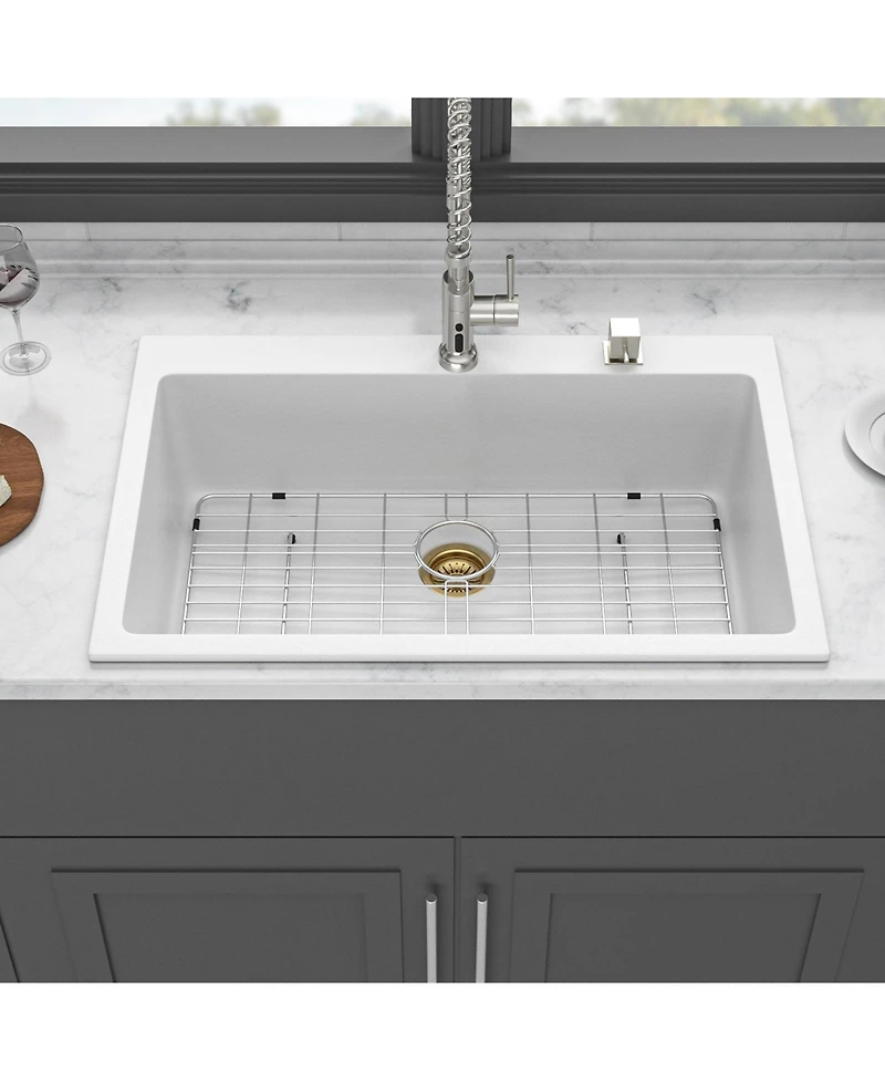 flynama Granite Composite Drop-in Quartz Kitchen Sink with Complete Accessory Set