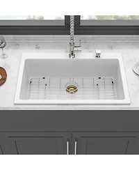 flynama Granite Composite Drop-in Quartz Kitchen Sink with Complete Accessory Set