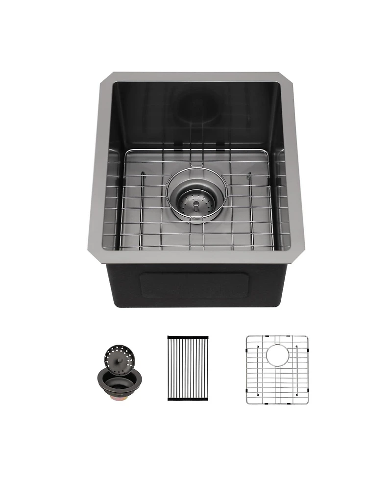 flynama Gunmetal Black Undermount Kitchen Sink 16 Gauge T304 Nano Stainless Steel Single Bowl