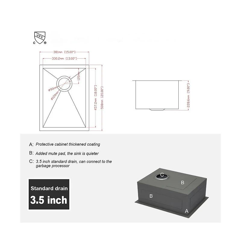 flynama 15x20x9inch Undermount Kitchen Sink Stainless Steel Single Bowl 16 Gauge Deep Basin