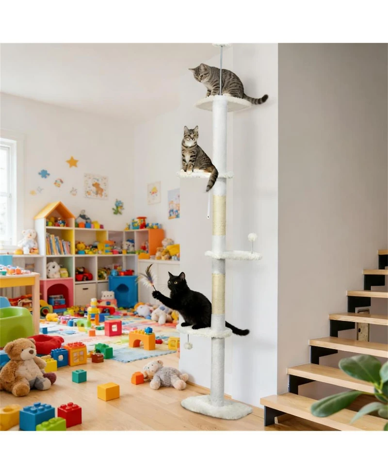 Aostirmotor 88.5" to 100.5'' Cat Tree with tension rod in White