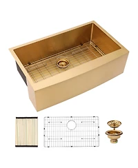 flynama 33x21x10inch Gold Farmhouse Kitchen Sink Stainless Steel Apron Front 16 Gauge