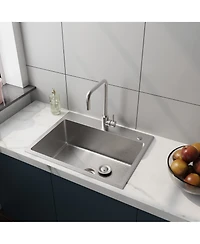 flynama 24inch Silver Brushed Stainless Steel Washing Sink with Faucet Hoses Drain Head Only 12 Gauge Noise Reducing Pads