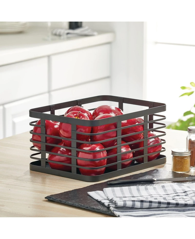 mDesign Metal Pantry Basket with Handles - Set of 2 - Matte Black