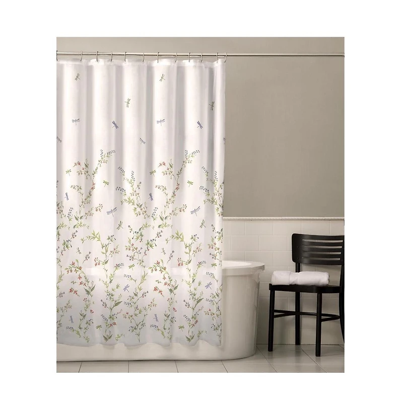 Slickblue Floral Dragonfly Polyester Machine Washable Shower Curtain