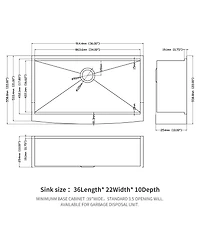 Flynama 36x22x10inch Farmhouse Kitchen Sink Workstation Stainless Steel Apron Front 16 Gauge