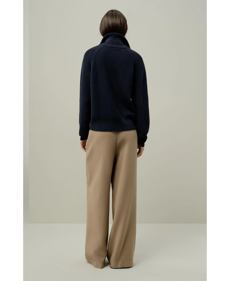 Lilysilk Women's Ribbed-knit Turtleneck Zip Cardigan