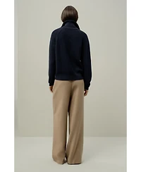 Lilysilk Women's Ribbed-knit Turtleneck Zip Cardigan