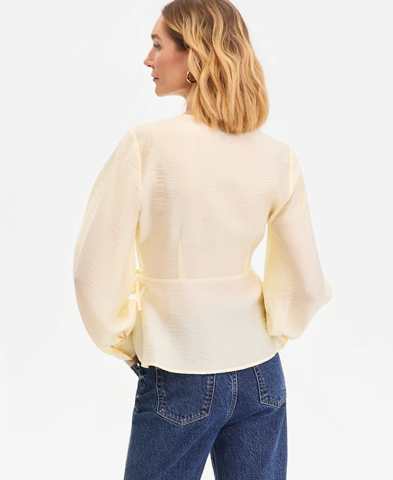 I.n.c. International Concepts Women's Long Sleeve Textured Wrap Blouse, Macy's Exclusive