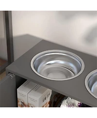 Aostirmotor 23.6 in. Wide Dog Bowls with Storage Cabinet Containing Large Capacity in Grey
