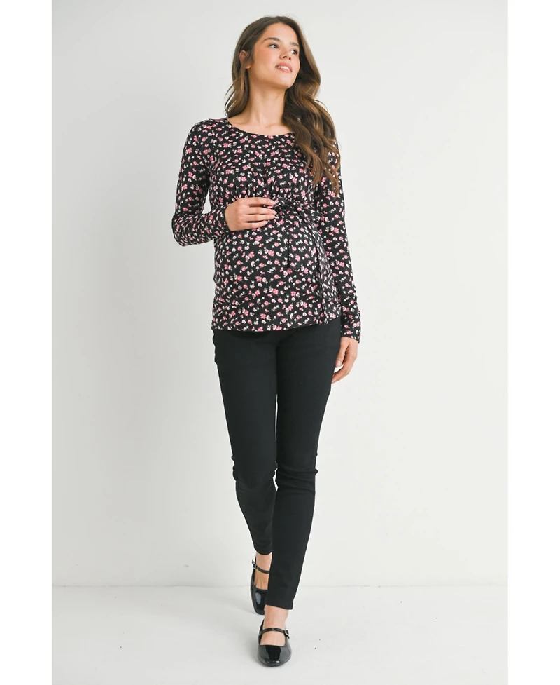 Hello Miz Maternity Long Sleeve Floral Tie Waist Top