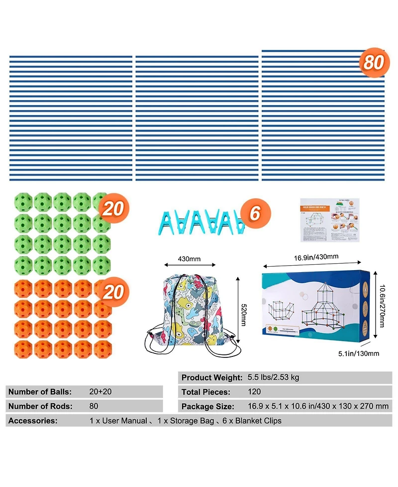 Slickblue 120PCS Kids Fort Builder Set Educational Building Toy Gift