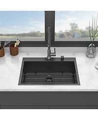 flynama huluwat 28x22x10inch Gunmetal Black Kitchen Sink Drop In Topmount Stainless Steel 16 Gauge