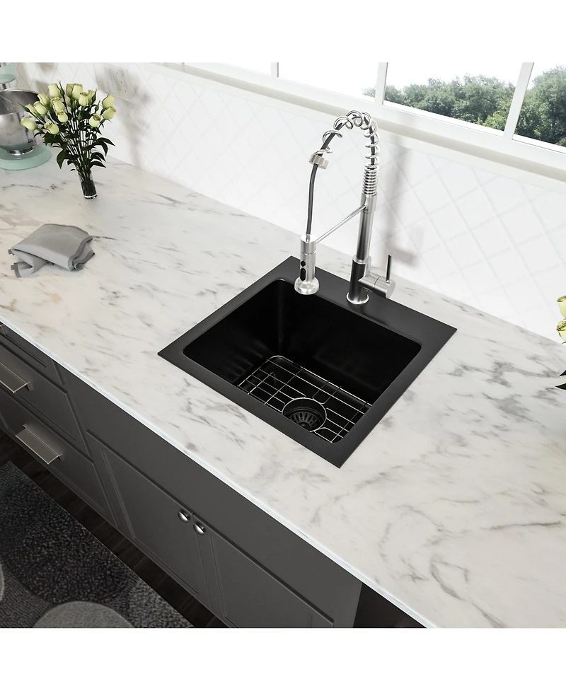 flynama 15x15x9inch Gunmetal Black Kitchen Sink Drop In Stainless Steel 16 Gauge Deep Single Bowl