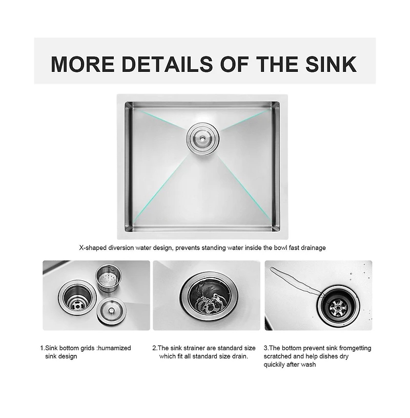 21x18x9 Inch Undermount Stainless Steel Kitchen Sink 16 Gauge 304 Single Bowl With Drain Assembly