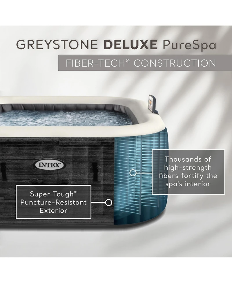 Intex PureSpa Greystone Deluxe 4 Person Inflatable Hot Tub Square Spa, 69" x 28"