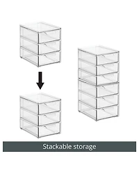 mDesign 3-Drawer Stackable Organizer for Kitchen or Pantry - Set of 4 - Clear