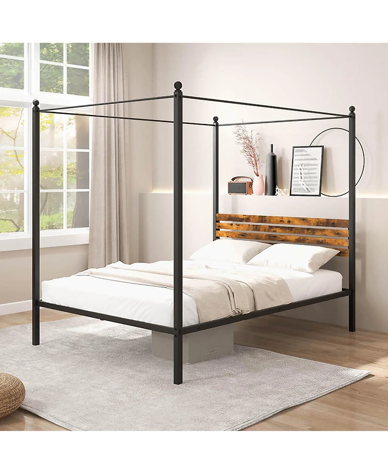 Gymax 4-Post Canopy Bed Frame Rustproof Metal Noise-free with Foot Pads
