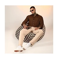 Campus Sutra Men's Chocolate Brown Solid Canvas Utility Shirt