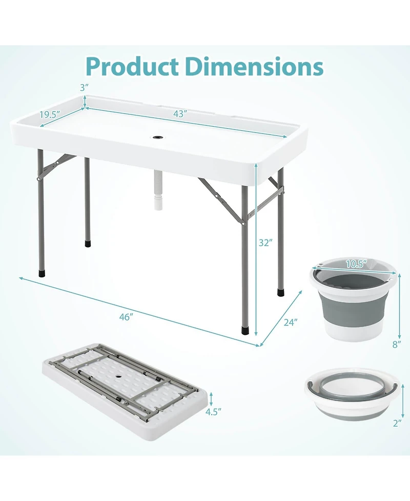 Costway 4 Foot Ice Cooler Folding Table Outdoor Portable Ice Bin Table with Large Sink
