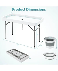 Costway 4 Foot Ice Cooler Folding Table Outdoor Portable Ice Bin Table with Large Sink