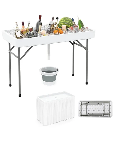 Costway 4 Foot Ice Cooler Folding Table Outdoor Portable Ice Bin Table with Large Sink