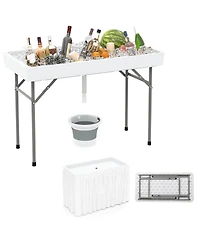 Costway 4 Foot Ice Cooler Folding Table Outdoor Portable Ice Bin Table with Large Sink