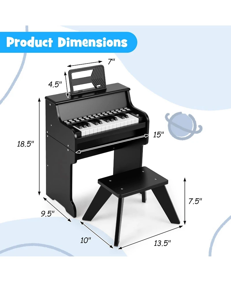 Slickblue 25 Keys Kids Piano Keyboard with Stool Mini Adjustable Speed and Volume
