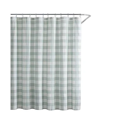 Slickblue Green White Plaid Cotton Shower Curtain, 72-Inch