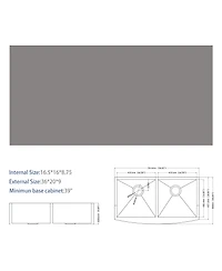 Flynama 36" x 20" x 9" Double Bowl Farmhouse Kitchen Sink, Stainless Steel, Apron Front, 16-Gauge, 50/50 Split