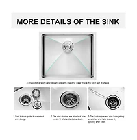 Flynama 23" x 18" x 10" Undermount Single Bowl Kitchen Sink, Stainless Steel, 16-Gauge Deep Basin