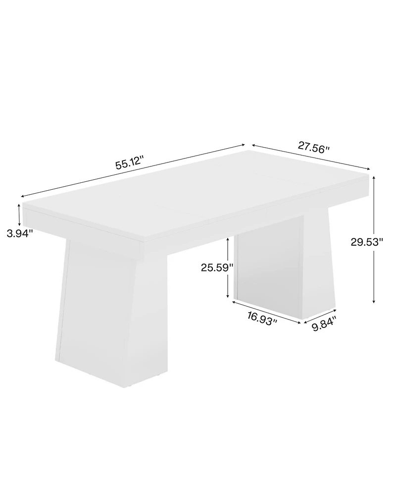 Tribesigns Dining Room Table for 4-6, 55-Inch Mid-Century Modern Dining Table with Double Pedstral, Rectangular Wood Kitchen Dinner Table