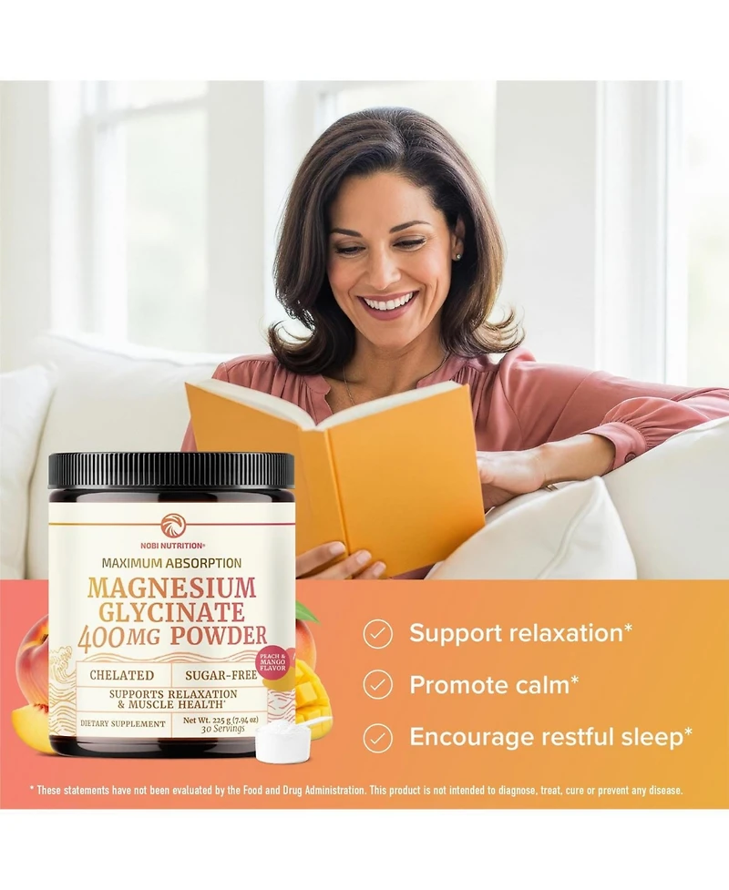 Nobi Nutrition Magnesium Powder, Peach Mango, 105gm