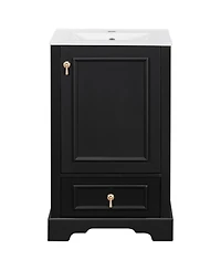 Cesicia Space-Saving 20 in. Bathroom Vanity with Ceramic Sink, Soft Close Door, Adjustable U-Shaped Shelf, Compartment Drawer and Door Storage Rack